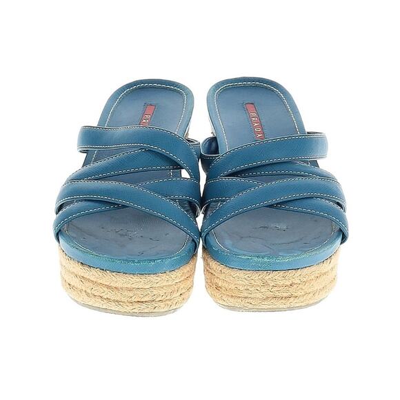 Prada Blue Wedge Sandals with Espadrille Heel Size EU 38 - Picture 2 of 6